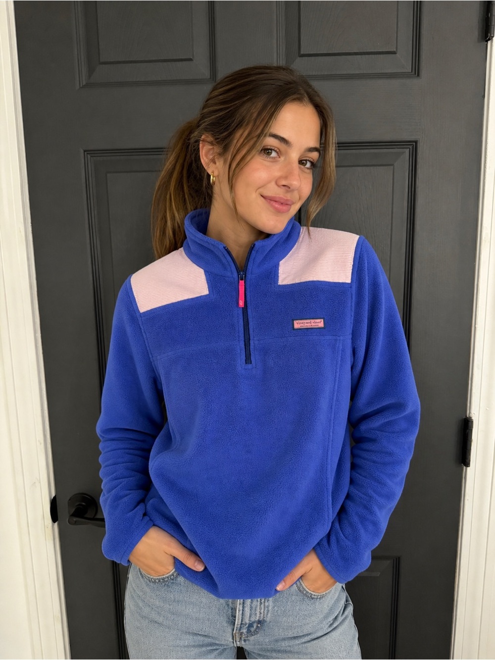 Vineyard Vines Women’s XS Royal Blue & White Fleece Quarter Zip Pullover